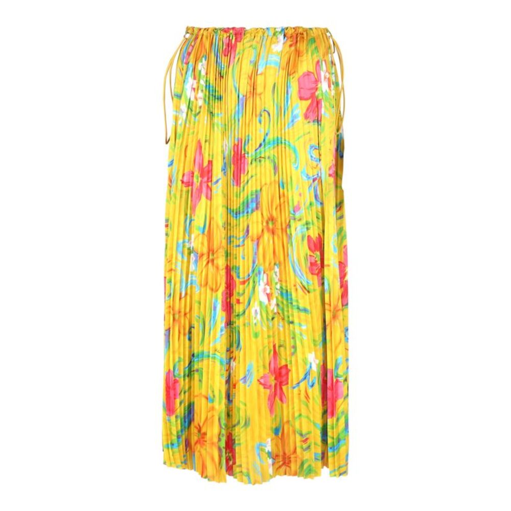 Balenciaga Floral-Print Pleated Drawstring Midi Skirt Multi Womens